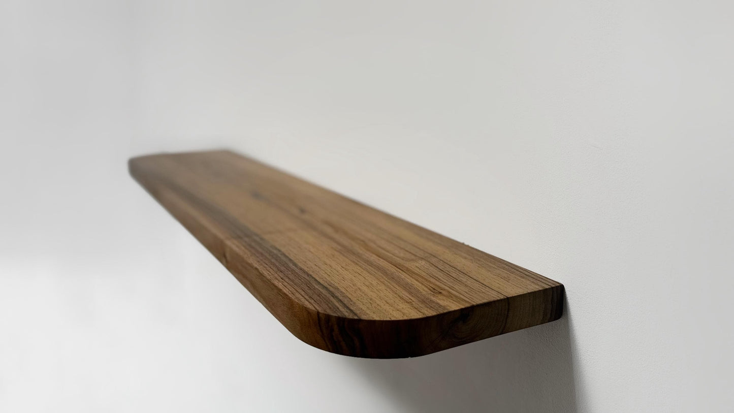 Walnut Floating Shelves with Rounded Corners,Natural Wood Oak Shelf,Living Room Decor,Bracketless Shelving,Wooden Bookshelf,Different Styles