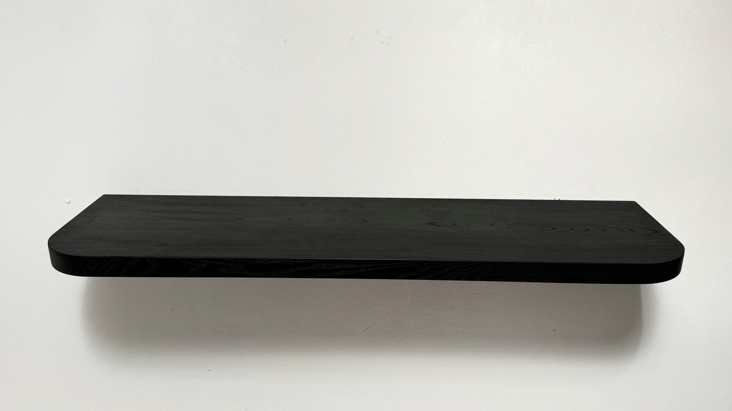 Ash Black Floating Shelves with Rounded Corners, Custom Wood Shelves, Rustic Shelves, Bathroom Shelves with Bracket, Long Book Shelves