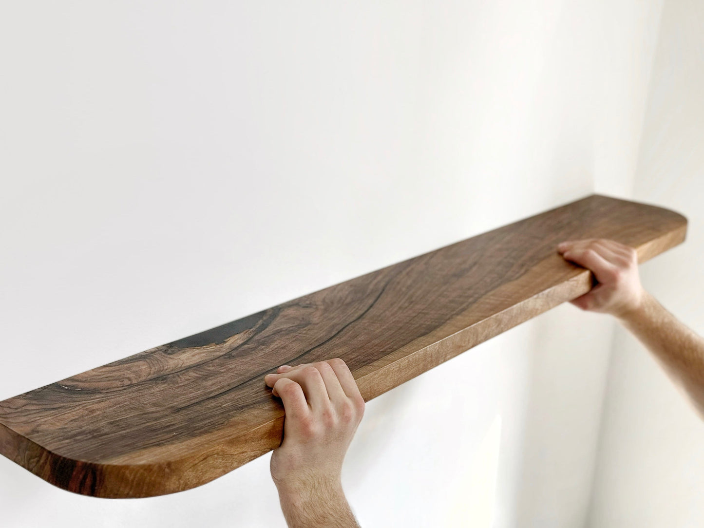 Walnut Floating Shelves with Rounded Corners,Natural Wood Oak Shelf,Living Room Decor,Bracketless Shelving,Wooden Bookshelf,Different Styles