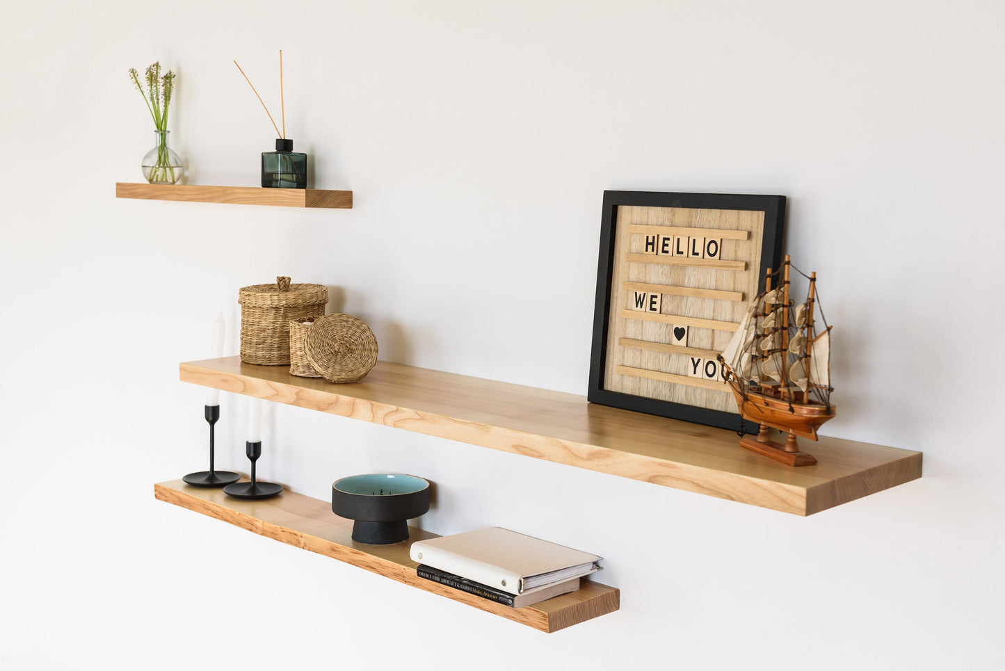 Oak Floating Shelves, Custom Wood Shelves, Rustic Shelves, Bathroom Shelves with Bracket, Long Book Shelves, Oak Kitchen Shelves