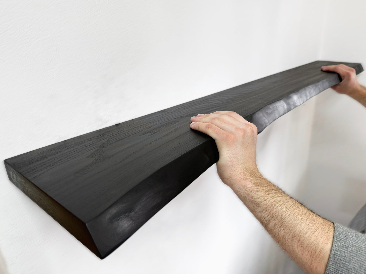 Ash Black Floating Shelves, Custom Wood Shelves, Rustic Shelves, Bathroom Shelves with Bracket, Long Book Shelves,Kitchen Shelves