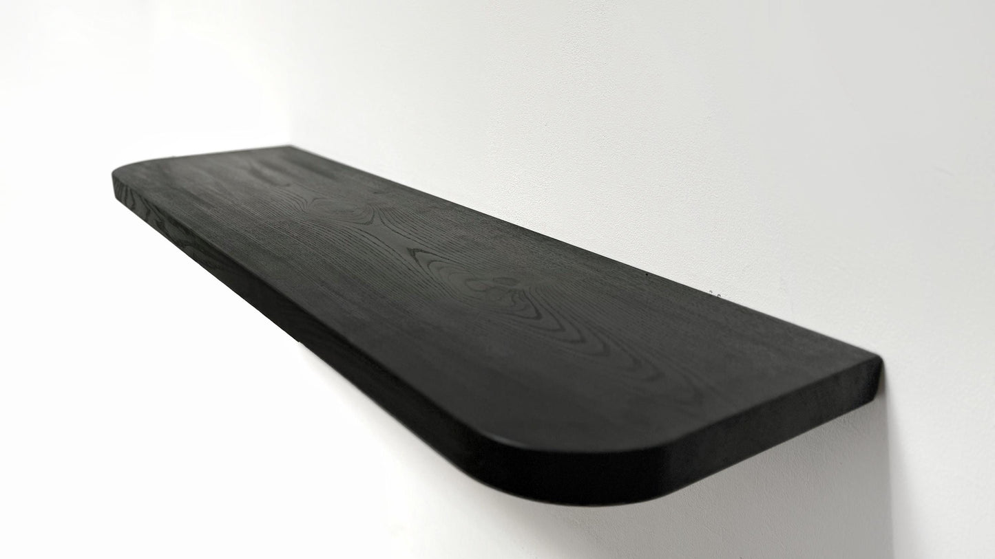 Ash Black Floating Shelves with Rounded Corners , Custom Wood Shelves, Rustic Shelves, Bathroom Shelves with Bracket, Long Book Shelves,