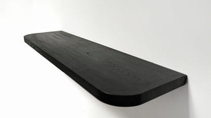 Ash Black Floating Shelves with Rounded Corners , Custom Wood Shelves, Rustic Shelves, Bathroom Shelves with Bracket, Long Book Shelves,