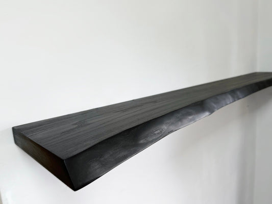 Ash Black Floating Shelves, Custom Wood Shelves, Rustic Shelves, Bathroom Shelves with Bracket, Long Book Shelves,Kitchen Shelves