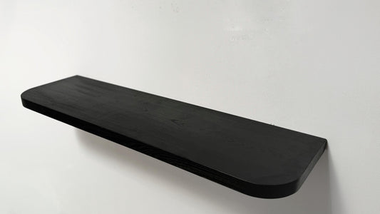Ash Black Floating Shelves with Rounded Corners , Custom Wood Shelves, Rustic Shelves, Bathroom Shelves with Bracket, Long Book Shelves,