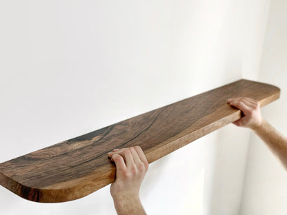 Walnut Floating Shelves with Rounded Corners,Natural Wood Oak Shelf,Living Room Decor,Bracketless Shelving,Wooden Bookshelf,Different Styles