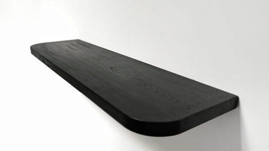 Ash Black Floating Shelves with Rounded Corners, Custom Wood Shelves, Rustic Shelves, Bathroom Shelves with Bracket, Long Book Shelves