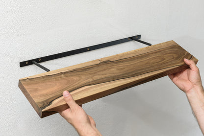 Walnut Floating Shelves, Custom Wood Shelves, Rustic Shelves, Bathroom Shelves with Bracket, Long Book Shelves,Kitchen Shelves