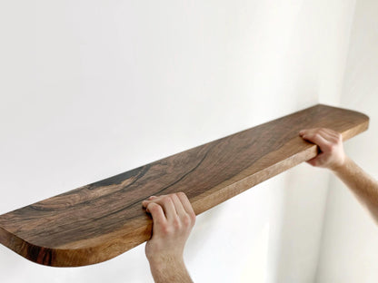 Walnut Floating Shelves with Rounded Corners,Natural Wood Oak Shelf,Living Room Decor,Bracketless Shelving,Wooden Bookshelf,Different Styles