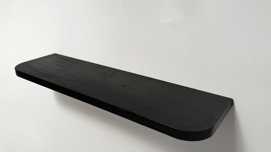 Ash Black Floating Shelves with Rounded Corners, Custom Wood Shelves, Rustic Shelves, Bathroom Shelves with Bracket, Long Book Shelves