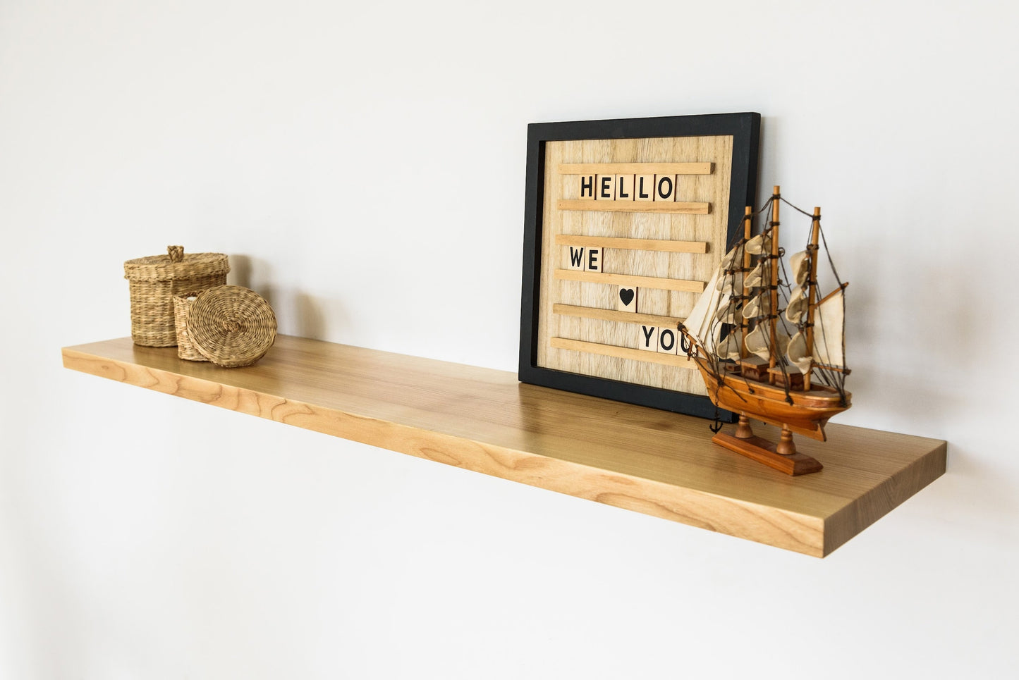 Ash Floating Shelves, Custom Wood Shelves, Rustic Shelves, Bathroom Shelves with Bracket, Long Book Shelves, Kitchen Shelves