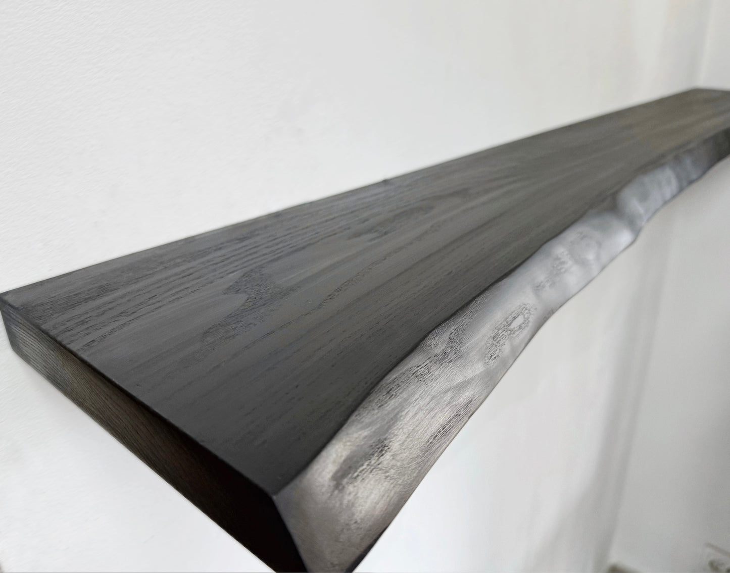 Ash Black Floating Shelves, Custom Wood Shelves, Rustic Shelves, Bathroom Shelves with Bracket, Long Book Shelves,Kitchen Shelves