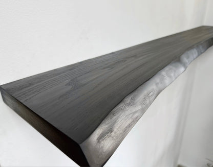Ash Black Floating Shelves, Custom Wood Shelves, Rustic Shelves, Bathroom Shelves with Bracket, Long Book Shelves,Kitchen Shelves
